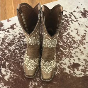 Brown and Cream Embroidered Cowboy Boots thumbnail 2