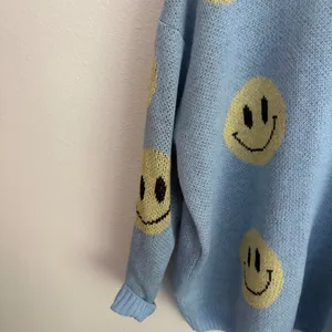Just Polly New York Smiley Face Oversized Knit Sweater Blue 2X JT13385XSML-MA thumbnail 4