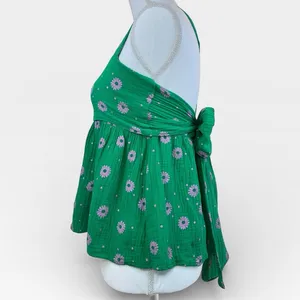 Entro Green Floral Babydoll Top with Bow Tie Spring Open Back Detail MEDIUM thumbnail 4