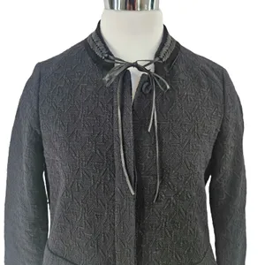 Maje Gretelle‎ Leather Trim Jacquard Knit Longline Coat Parisian Car Coat Sz 36 thumbnail 11