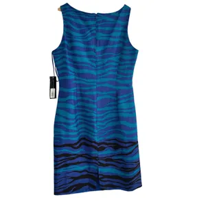 Jones New York Dress Cerulean Blue Zebra Print Sheath Sleeveless Size 14 NWT thumbnail 3