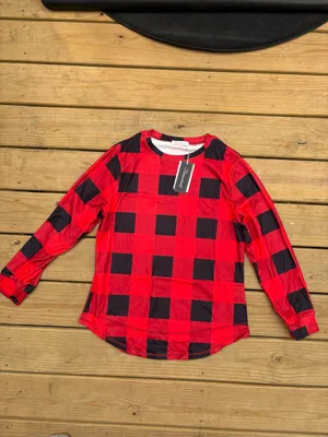 Fantaslook Women’s Small Red Black Buffalo Plaid Tunic Sweatshirt NWT thumbnail 2