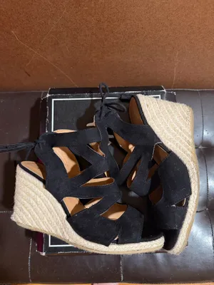 Qupid jello-02 black suede lace up platform wedges Espadrille 8.5 thumbnail 4