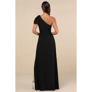 Lulus Simply Brilliant Black One-Shoulder Bow Maxi Dress Size Small thumbnail 4