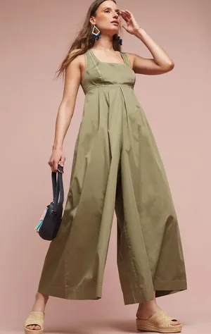Anthropologie HD in Paris Olive Green Amity Wide-Leg Jumpsuit Size 0 thumbnail 1