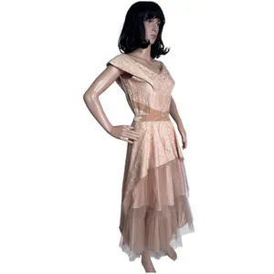 Vintage 1950s 1960s Handmade Champagne Lace Tulle Party Dress XS thumbnail 7
