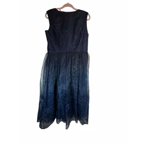 STYLEWE HZY Navy Blue Organza with Emroidered Floral Detail Dress thumbnail 4