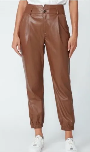 Paige‎ High Rise Pleated Mayslie Jogger Pants, Faux Leather Cognac, Size 10, NEW thumbnail 1