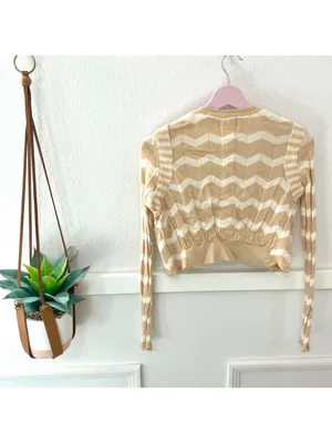 Anthropologie Ruffled Motion Shrug Cardigan by Rosie Neira Size M Beige Chevron thumbnail 5