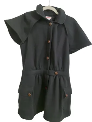 Lucca Black Capelet Mini Dress Button Front Utility Retro Mod Size L SJ5022 thumbnail 2