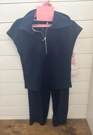 Juicy Couture Navy 2 Piece Set Quarter Zip Top and Wide Leg Pants Small NWT thumbnail 1