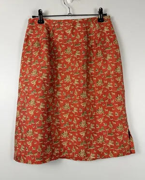 Vintage Harold’s 90s Asian motif elephants lions red silk blend skirt size 2 thumbnail 1