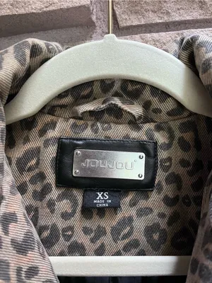 Jou Jou Denim Leopard Print Puffer Jacket - Gray Tan xs thumbnail 5