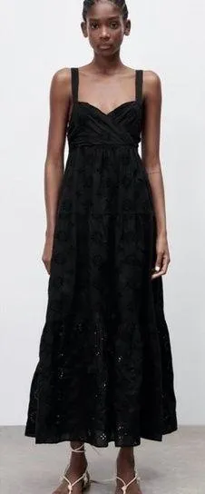 ZARA Black maxi eyelet dress thumbnail 1