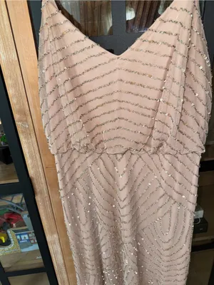 Adrianna Papell gown Art Deco Beaded Blouson maxi dress formal blush intricate thumbnail 10