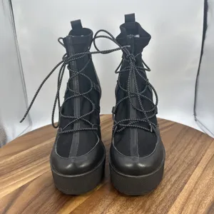 Steve‎ Madden Atomic Black Leather Wedge Booties Grunge Y2K Retro Women's 7M thumbnail 4