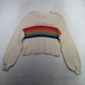 American Eagle Medium Sweater Rainbow Stripe Cropped Balloon Sleeve Oversized thumbnail 15