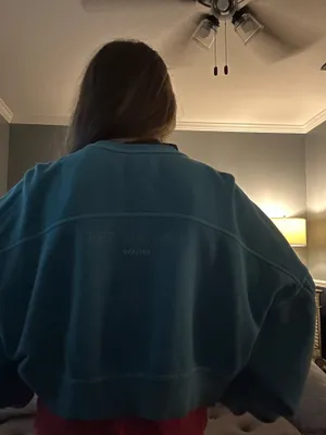 Aerie Crewneck Sweatshirt half button teal thumbnail 2