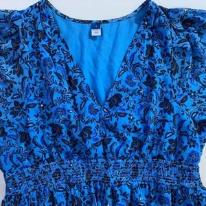 Old Navy Women's Blue Floral Midi Dress Smocked Waist V Neck Casual - L EUC thumbnail 9