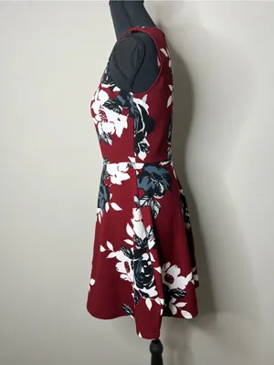 AX Paris Sleeveless Burgundy Floral Fit-and-Flare Dress Size:10 thumbnail 5