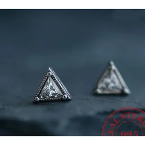NEW Unisex Simulated Diamond‎ 925 Sterling Silver Triangle Stud Earrings thumbnail 8