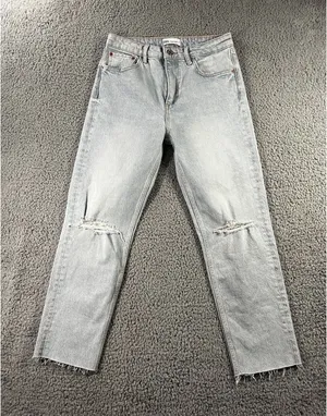 Zara‎ Jeans Women 6 High Rise Straight Leg Distressed Light Wash Denim Pants thumbnail 1