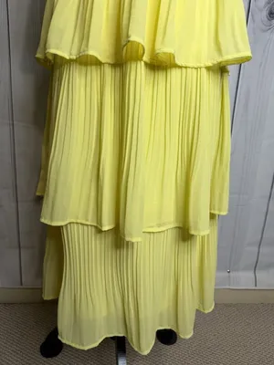 She + Sky Sz M Yellow Lined Chiffon Pleated Tiered Ruffle Midi Dress Sleeveless thumbnail 3