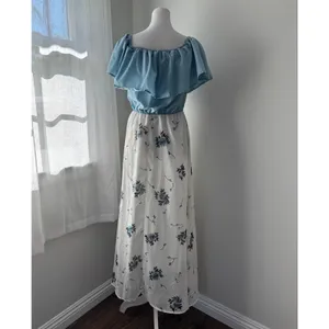 Blue & White Floral Print Ruffle Top Maxi Dress thumbnail 6