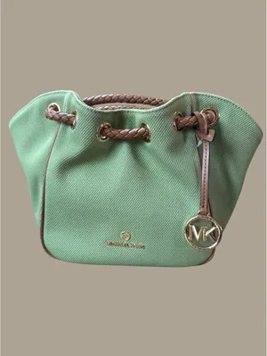 Michael Kors Green Canvas and Brown Leather Tote thumbnail 3