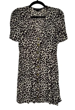 Something Navy Revolve Animal Print Button Down Sun Dress Womens XS Cream Brown thumbnail 1