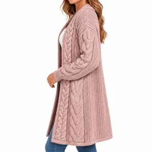 Nine West Women’s Medium Dusty Rose Cable Knit Long Open Front Cardigan thumbnail 3