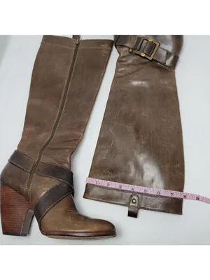 Frye Andrea Belted Tall Full Zip Brown Leather Riding Boot Size 10M 77321 thumbnail 5