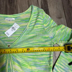 American Eagle Outfitters Lime Green Multi-Stripe Long Sleeve Knit Tank/Cardigan thumbnail 5