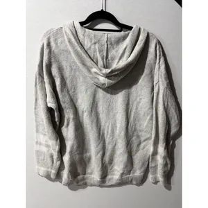 American‎ Eagle Knit Hooded Pullover Sweater Light Gray Button Neck Size L thumbnail 6