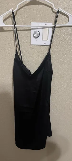 Free People Intimately Darling Slip Dress Black Satin‎ Crystal Straps XS thumbnail 1