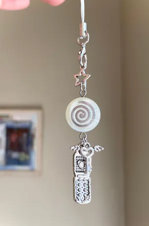 Handmade unique spiral & flip phone & Angel heart key funky y2k grunge style phone charm/bag accessory/keychain🌀⭐️ thumbnail 1