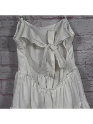 Women’s White Tiered Mini Dress XS Open Back Tie Cottagecore Party Dress NWOT thumbnail 5