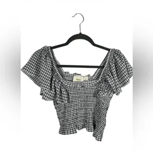 Maeve Anthropologie Smocked‎ Gingham Crop Top Women’s Small White Off Shoulder thumbnail 3