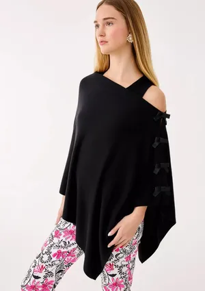 Lilly Pulitzer Sugar Town Wrap Black Bow Detail Cashmere Blend One Size thumbnail 1
