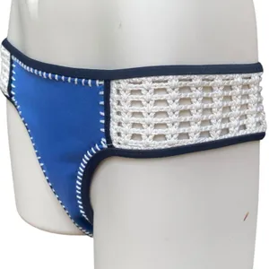 Victorias Secret VS Swim Surf Crochet Bikini Bottom Cheeky Blue Ivory Boho Sz S thumbnail 5