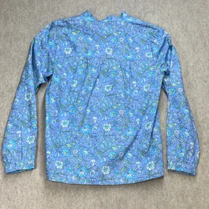 J.Crew Floral High Neck Button Bib‎ Blouse Blue Green XS Cotton Prairie Preppy thumbnail 2