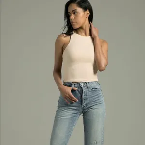 NWT Colorfulkoala Ivory High Neck Contour Tank Top Crop Double Lined - Medium thumbnail 4