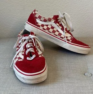 Vans Red and White Checkerboard Old Skool Sneakers suede and canvas 8 thumbnail 1
