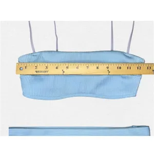 Abercrombie Fitch Ribbed Bikini Set S/M Blue Bralette Top Cheeky Bottom Swimsuit thumbnail 10