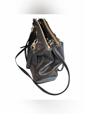 Authentic Coach Black Pebbled Leather Top-Handle Shoulder Bag with Gold Hardware thumbnail 3