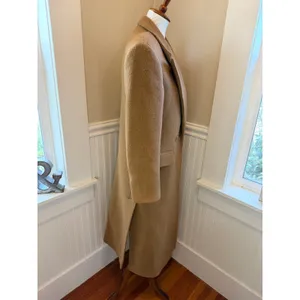 Sandro Straight Cut Brushed Wool Coat Double Breasted Long Camel Brown 36 S thumbnail 12