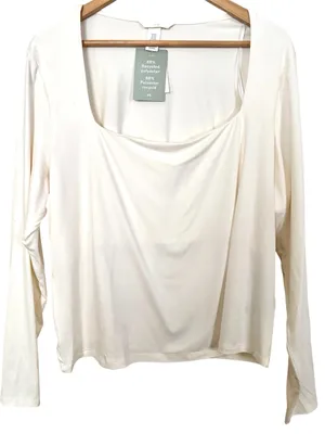 💥 NWT H&M Cream Square Neck Long Sleeve Top thumbnail 3