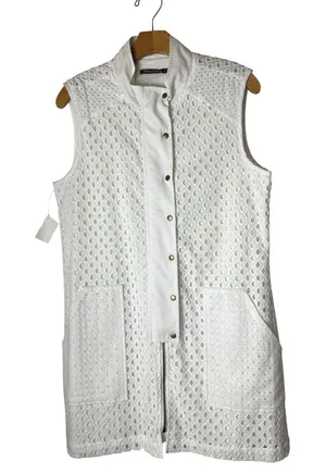 Michael‎ Stars Dress Women Medium White Eyelet Sleeveless Shirt Dress Vest NWT thumbnail 1