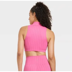 JoyLab Women's High Neck‎ Zip Up Sports Bra Hot Pink Medium Barbie Gym Workout thumbnail 3