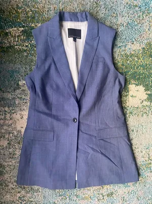Banana Republic chambray wool blend tunic button down sleeveless vest, size 6 thumbnail 1